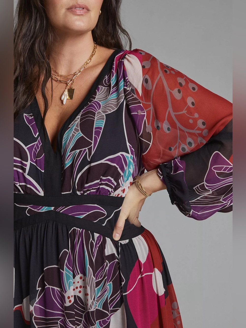 Anthropologie Let Me Be Mixed Media Floral Midi Dress Artsy Romantic Whimsigoth - Picture 4 of 7